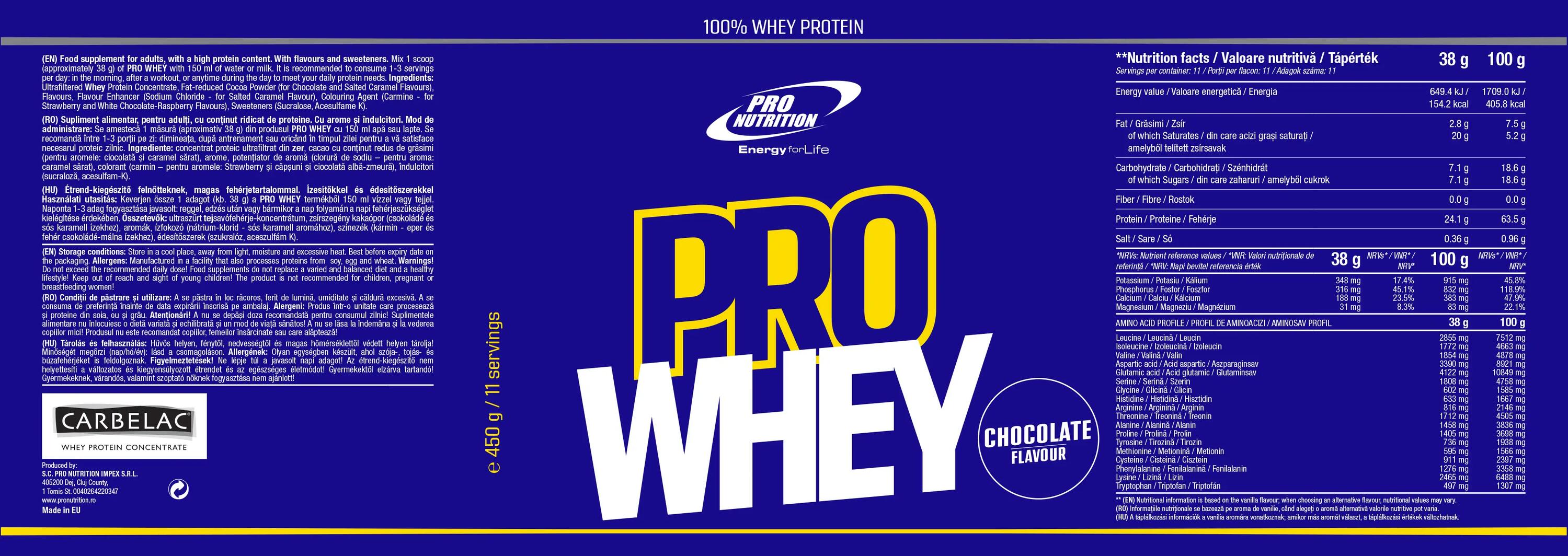 Proteine din zer concentrat, Pro Whey Ciocolată 450g 4/4