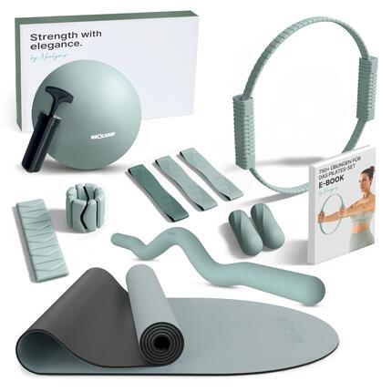 Coffret Pilates Pro barre SZ 6,8 kg, tapis, anneau, ballon, bandes, haltères