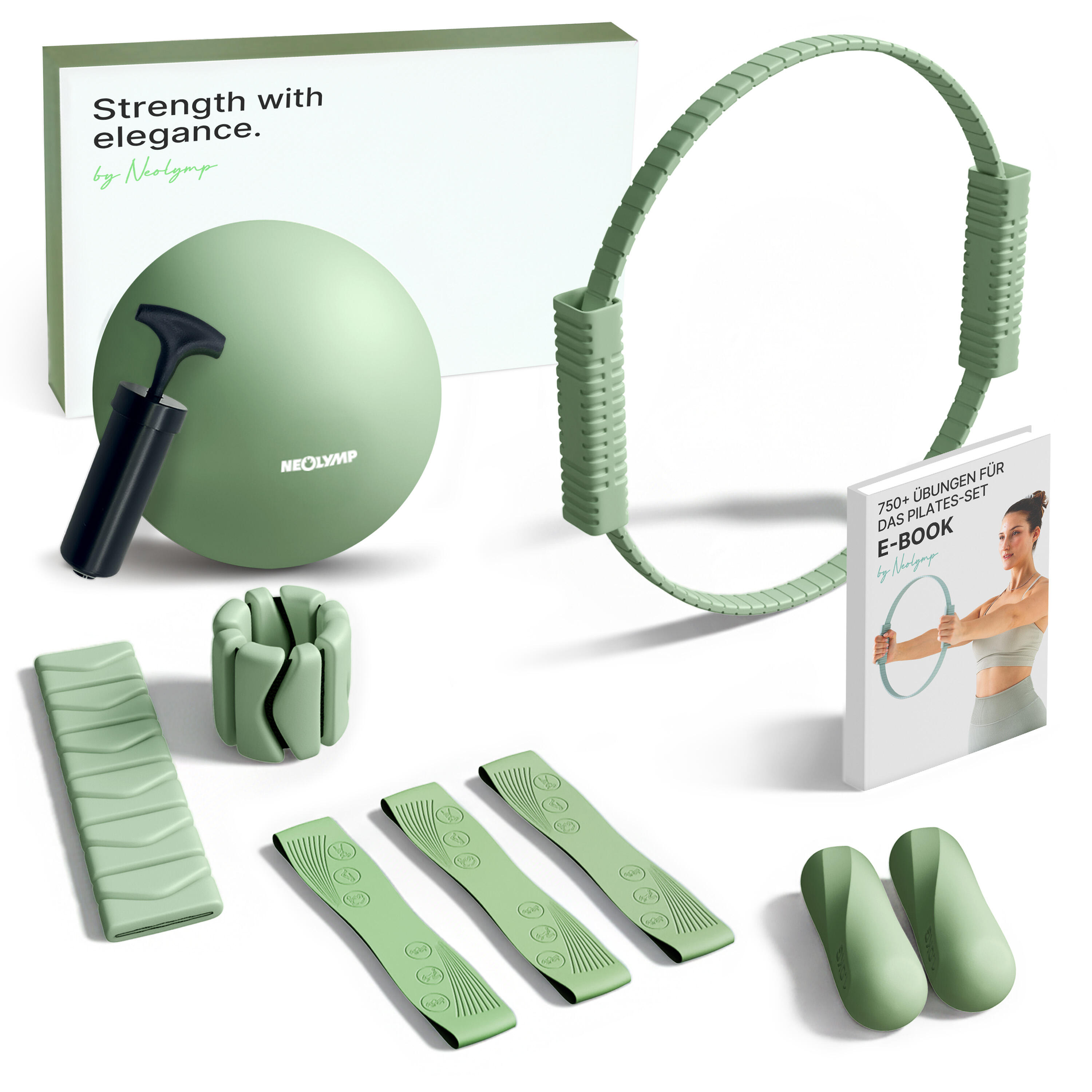 Kit de Pilates à domicile pour femmes : Ensemble d'équipement de Pilates avec anneau de Pilates, balle, bandes de résistance, glissières, rouleau en