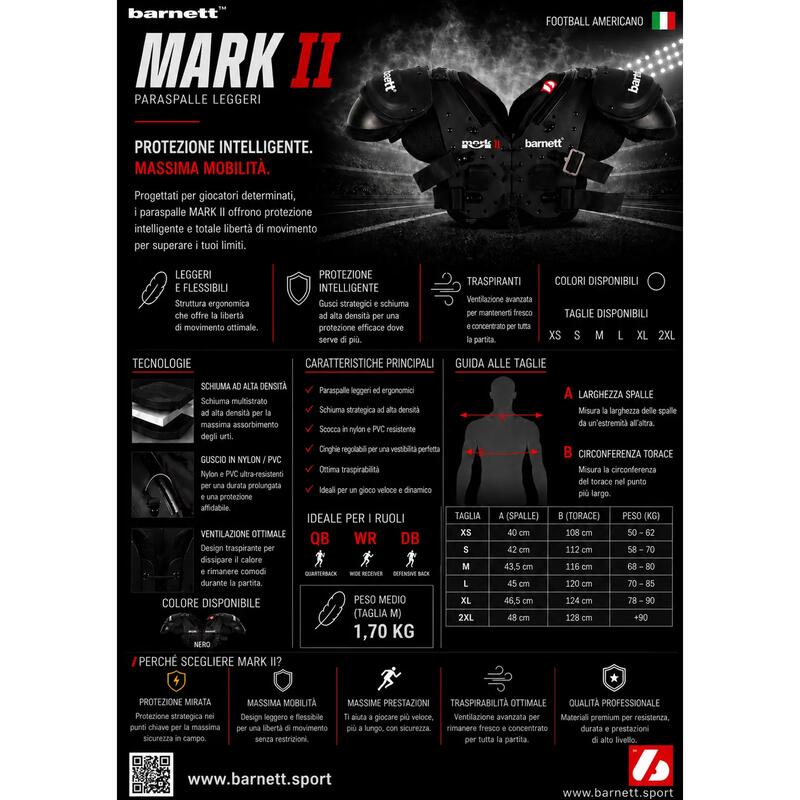 Umăr MARK II XS pro fotbal american, negru