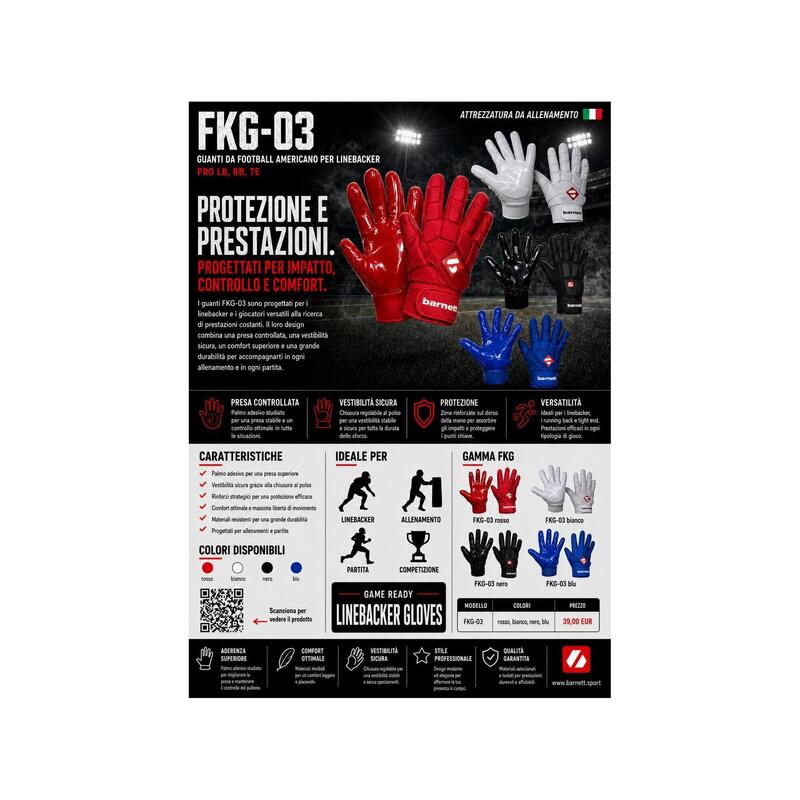 FKG-03 S mănuși de fotbal american pro linebacker, LB, RB, TE Albe