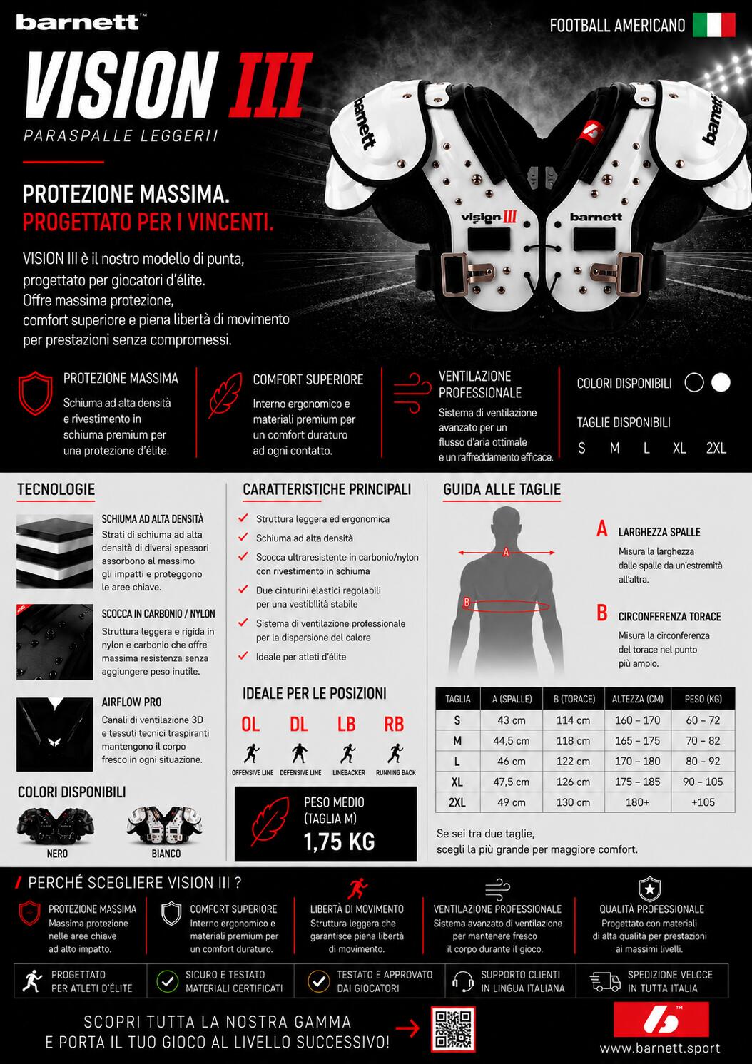 Naramiennik do futbolu amerykańskiego VISION III, czarny 7/8
