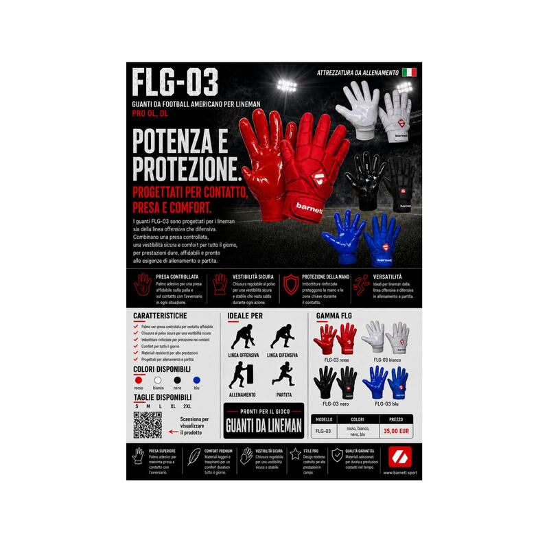 FLG-03 Roșu L Mănuși de fotbal american pentru jucătorii de linie