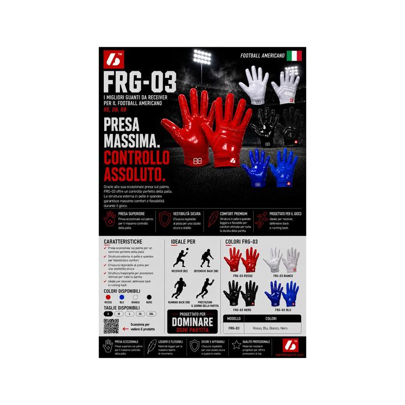 mănuși de fotbal american pentru receptor, RE,DB,RB, albastru FRG-03