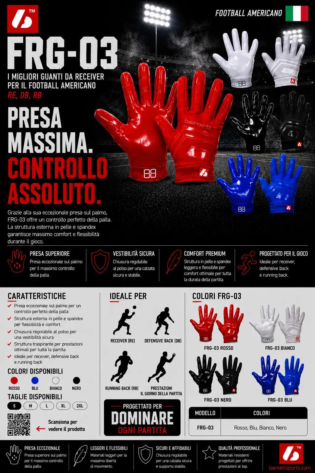 Pro Receiver American Football-handschoenen, RE, DB, RB, Zwart FRG-03 6/7