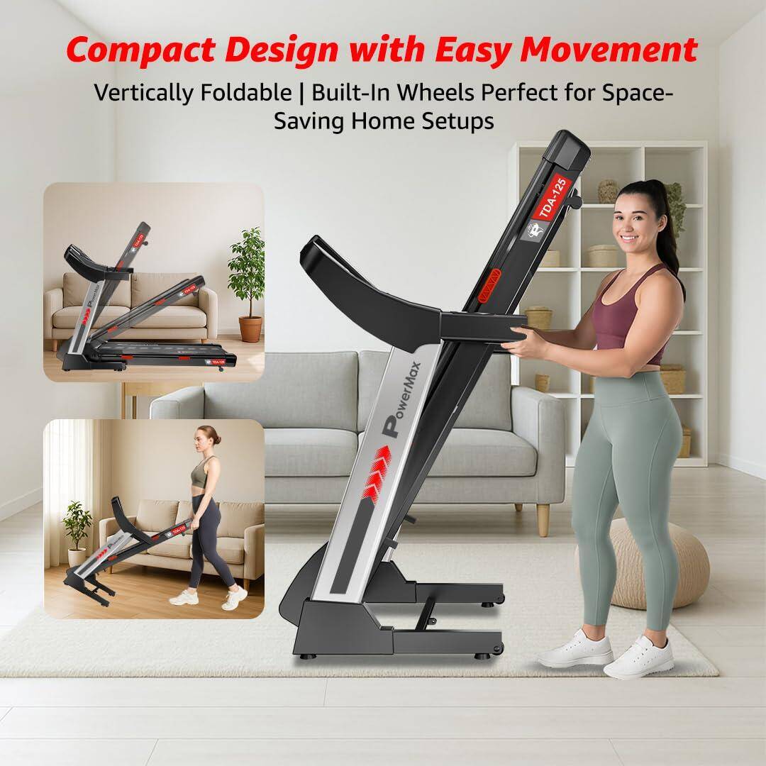 PowerMax Fitness TDA-125 SERIES (4.0HP Peak) Motorized Foldable, Electric Treadmill【LCD Display | BMI | Spring Resistance】Running Machine for Max Pro-Workout by Walk, Run & Jog at Home -  5