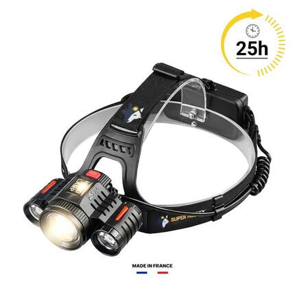 Lampe frontale rechargeable 1000 Lm, Batteries françaises reconditionnées
