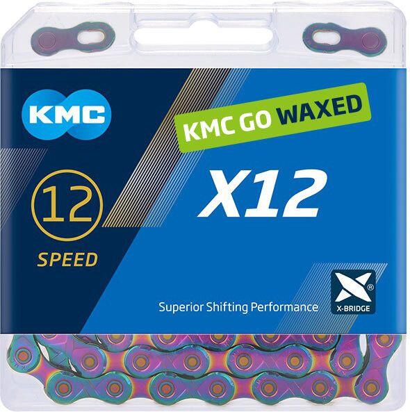 Corrente encerada KMC X12 12S Aurora Azul Roxo 3/7