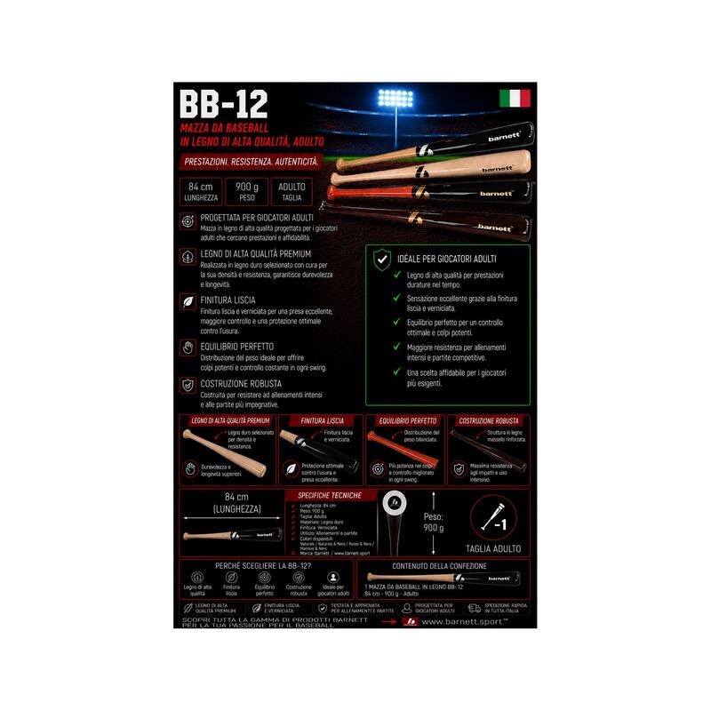  Bâtă de baseball din lemn de calitate pentru adulți BB-12 de 34 inchi