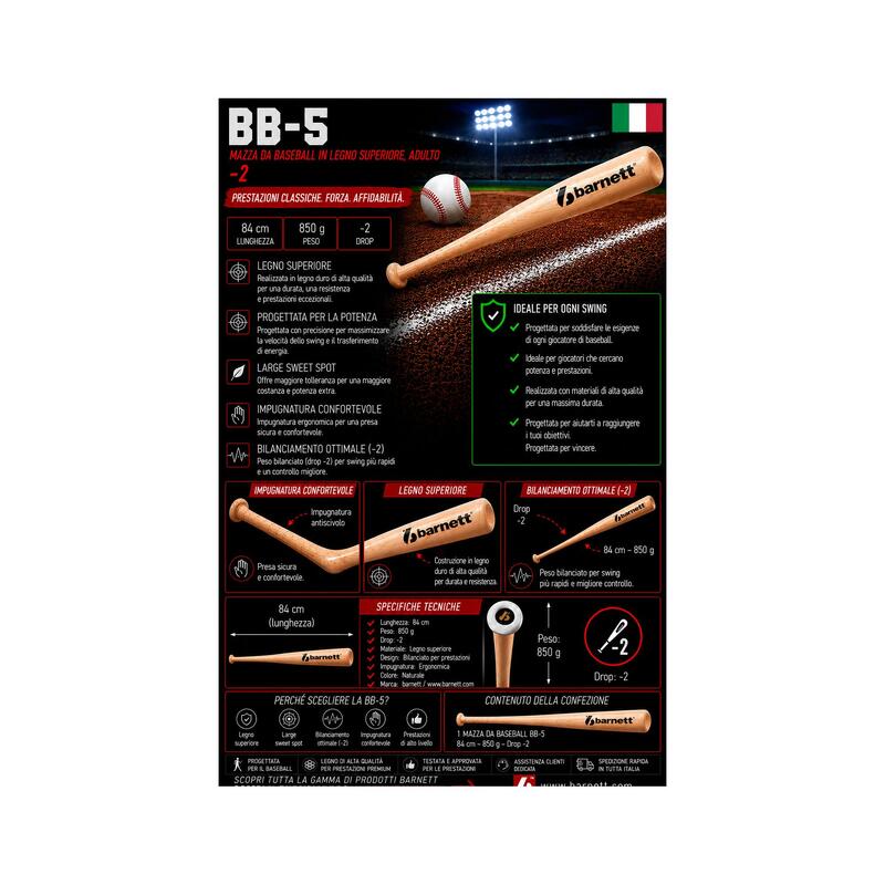  Bâtă de baseball din lemn superioară, BB-5 pentru adulți, 33 inchi