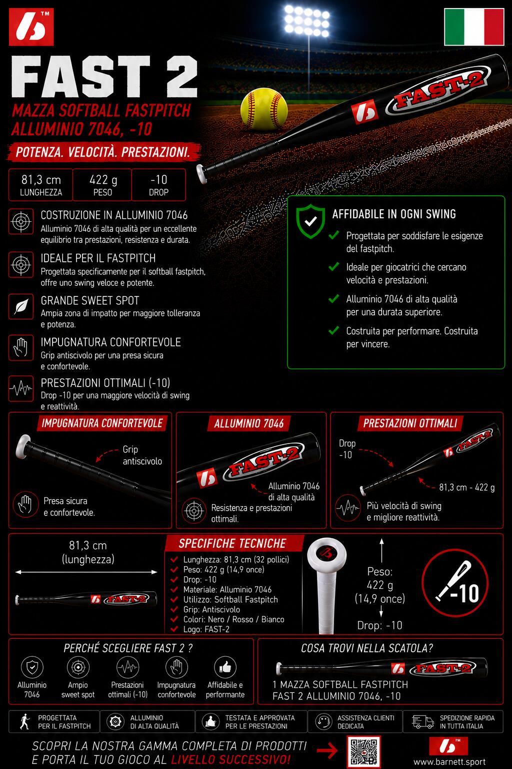 FASTPITCH Aluminium 7046 Softballschläger, -10 FAST 2 33" 6/7