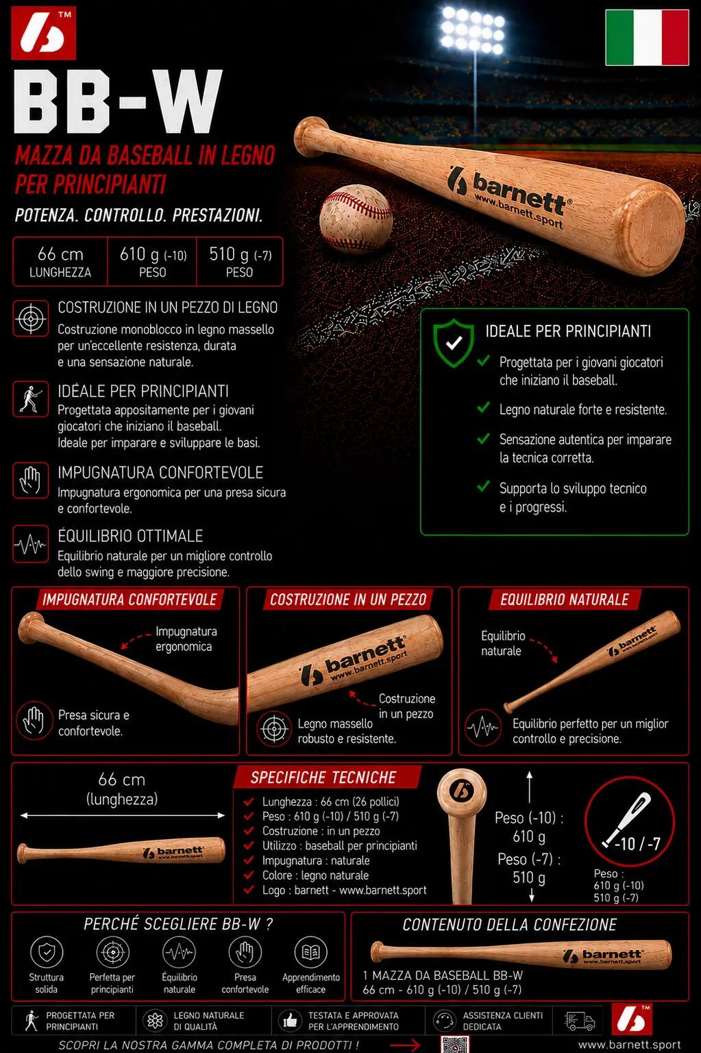 Bate de béisbol de madera BB-W 6/7