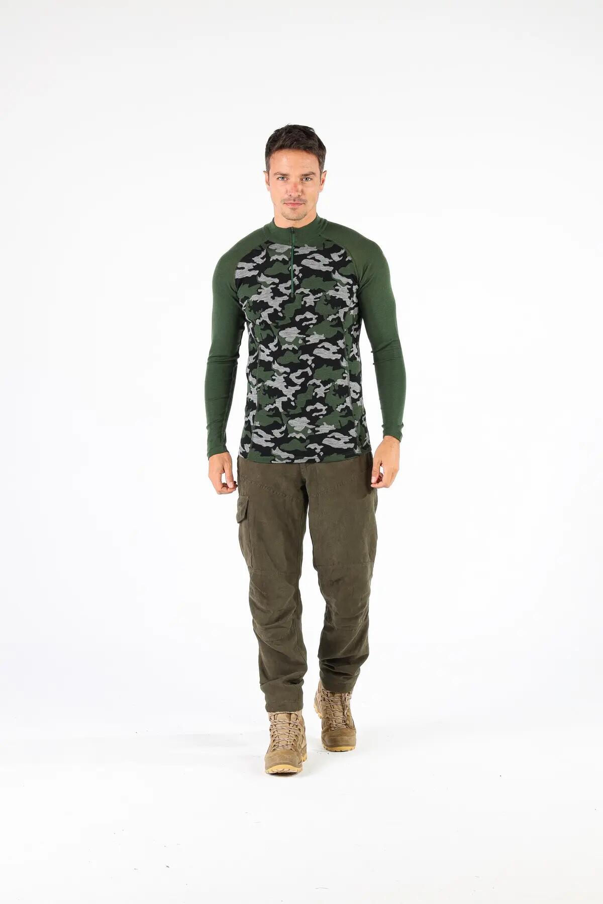 Bluza turystyczna męska Woolona Asker Zip  z długim rękawem 3/4