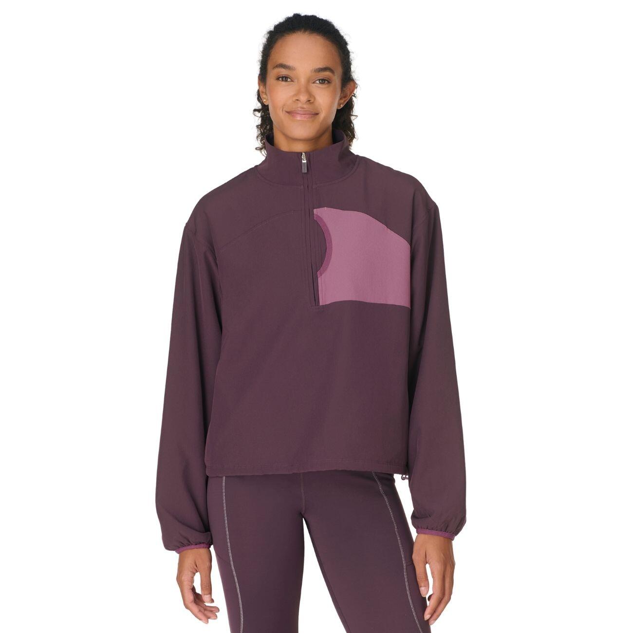 SWEATY BETTY Warm-Up Performance Fleece Halfzip Sportjas AUBERGINEPAARS M 2/7