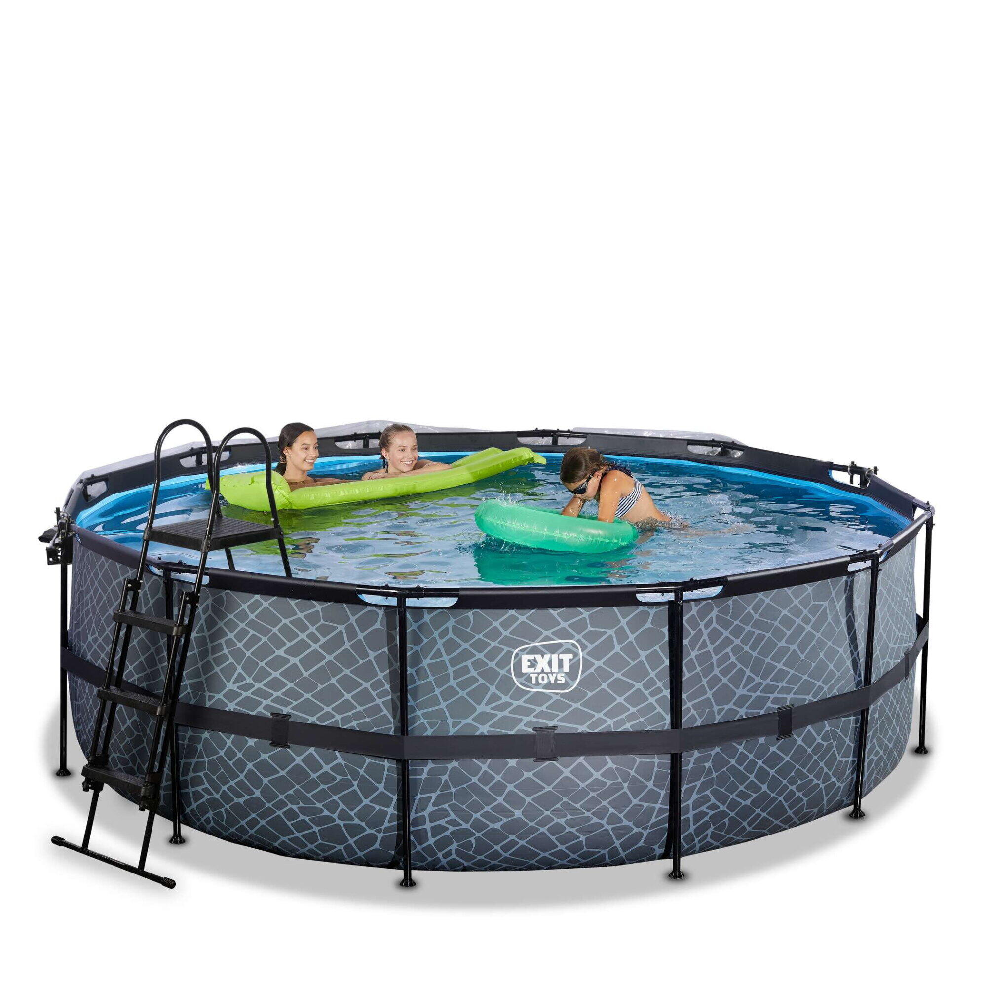 Piscina EXIT Stone ø427x122cm con pompa filtro a sabbia e copertura - grigio 7/7