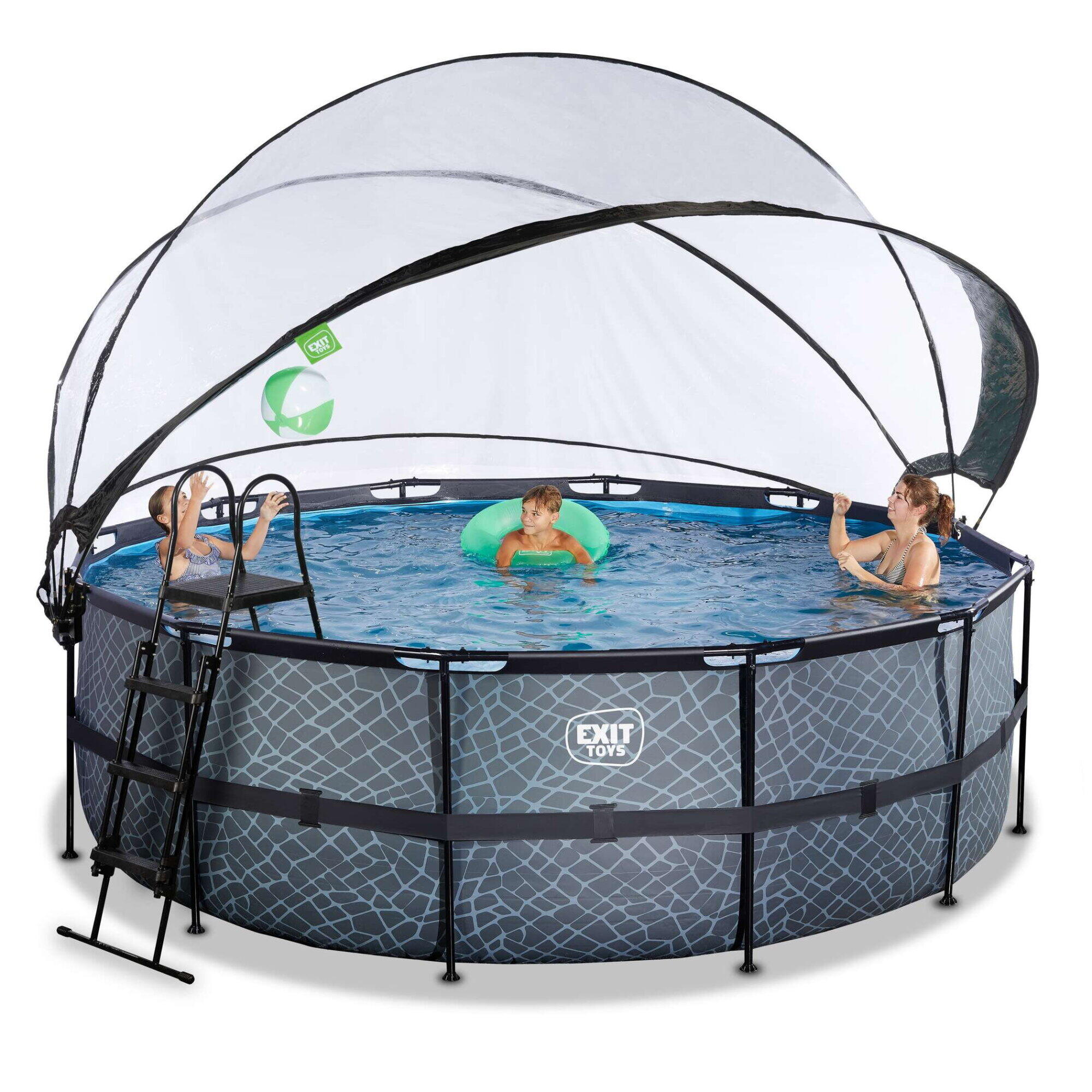 Piscina EXIT Stone ø427x122cm con pompa filtro a sabbia e copertura - grigio 6/7