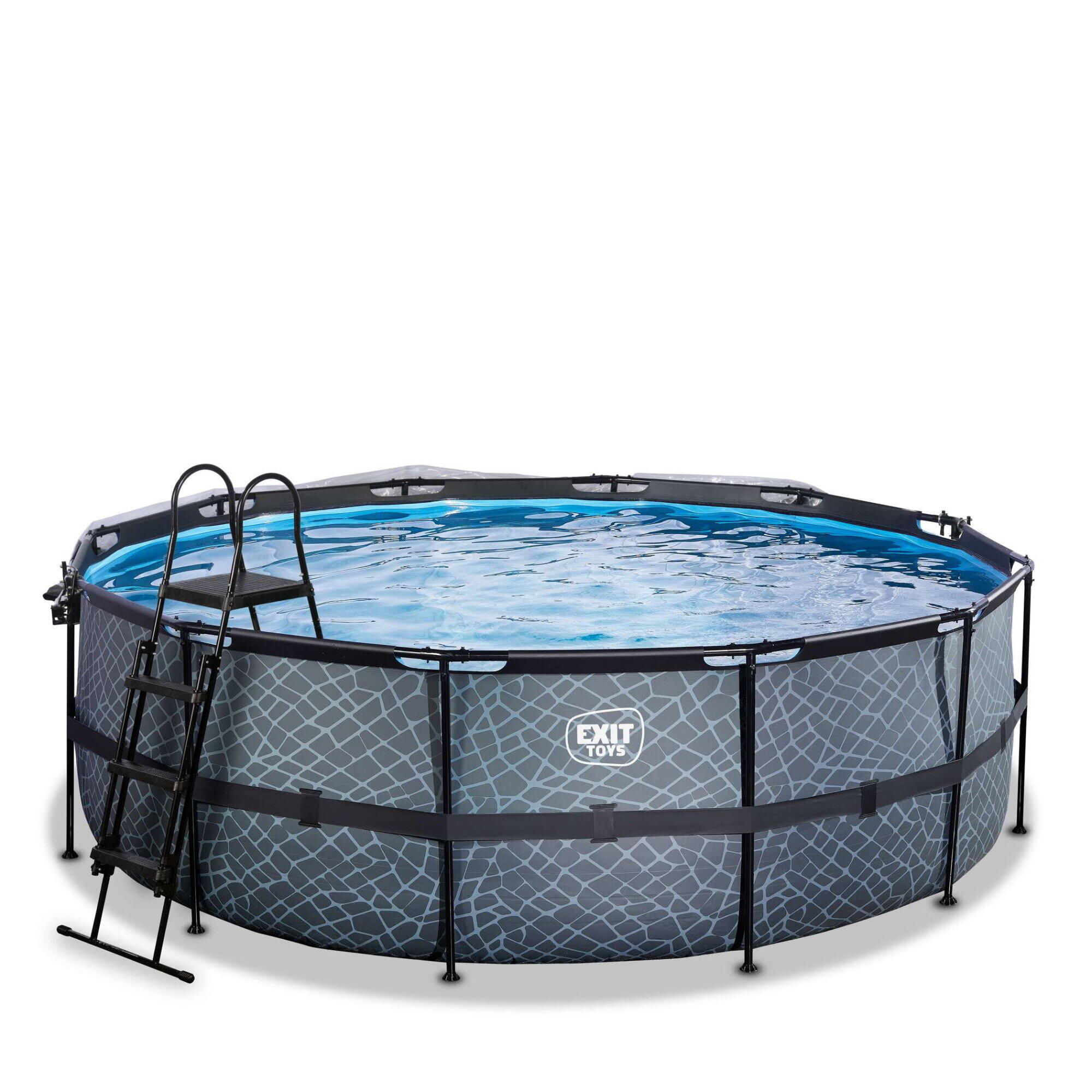 Piscina EXIT Stone ø427x122cm con pompa filtro a sabbia e copertura - grigio 3/7