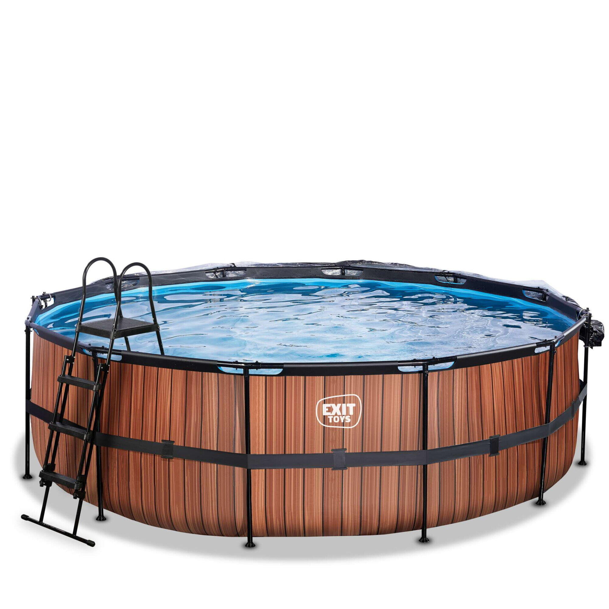 Piscina EXIT Wood ø450x122cm con pompa filtro a sabbia e copertura - marrone 3/7