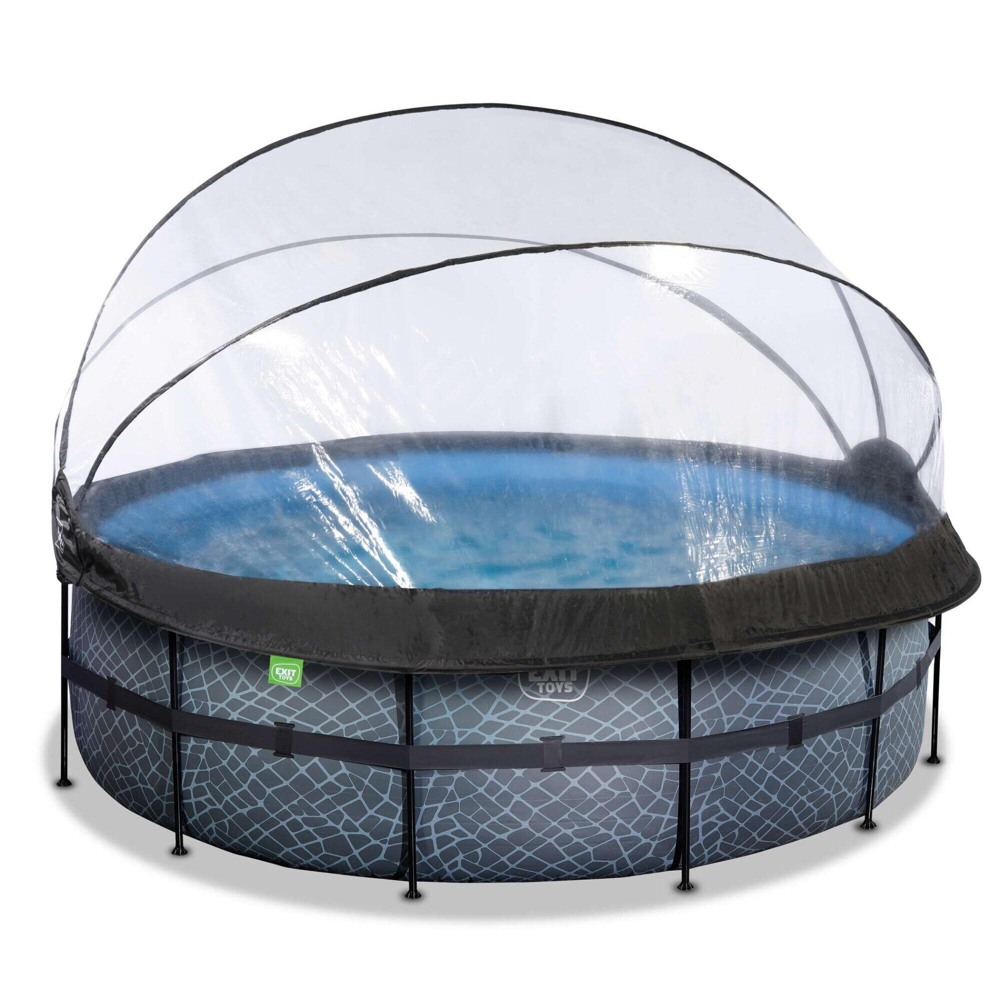 Piscina EXIT Stone ø427x122cm con pompa filtro a sabbia e copertura - grigio 2/7