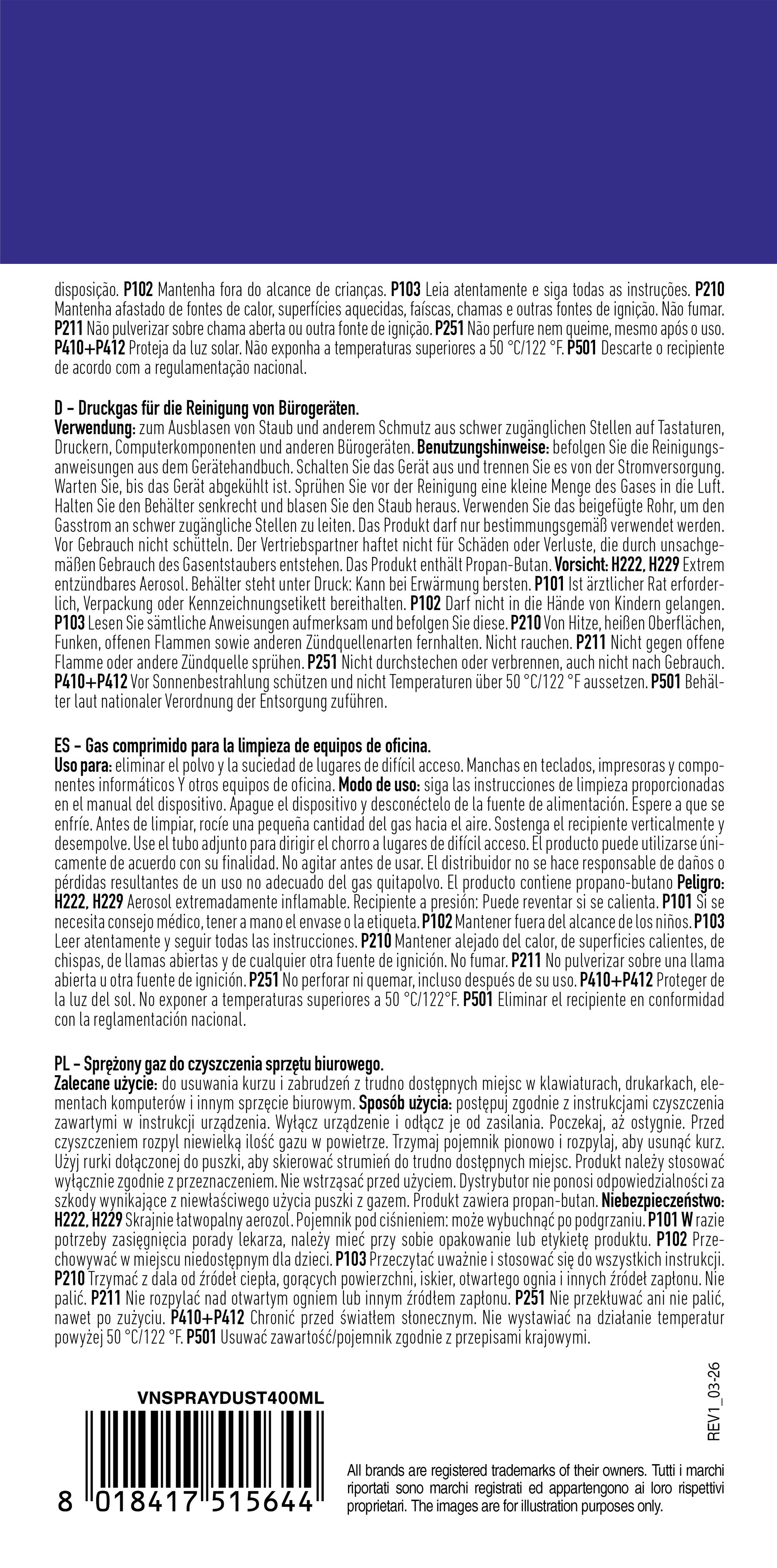 Gas compresso per la pulizia di attrezzature da ufficio 3/3