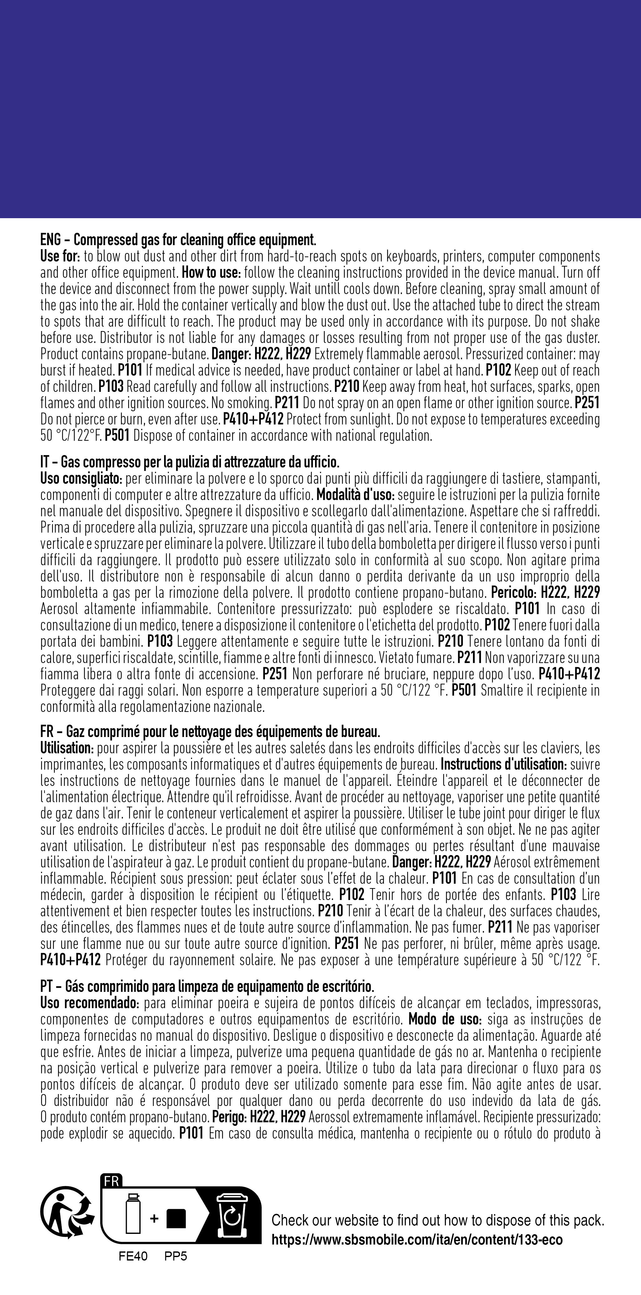 Gas compresso per la pulizia di attrezzature da ufficio 2/3