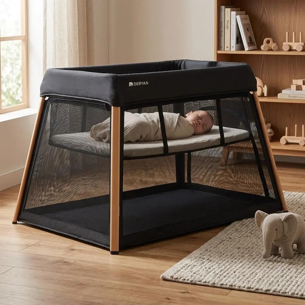 eryan 2-in-1 Kinderbett und Laufstall - Inklusive Stoßstange - Holzoptik 6/8