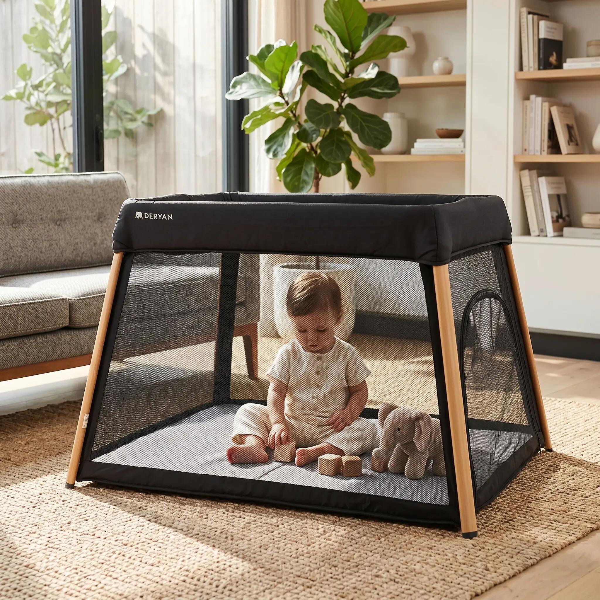 eryan 2-in-1 Kinderbett und Laufstall - Inklusive Stoßstange - Holzoptik 3/8
