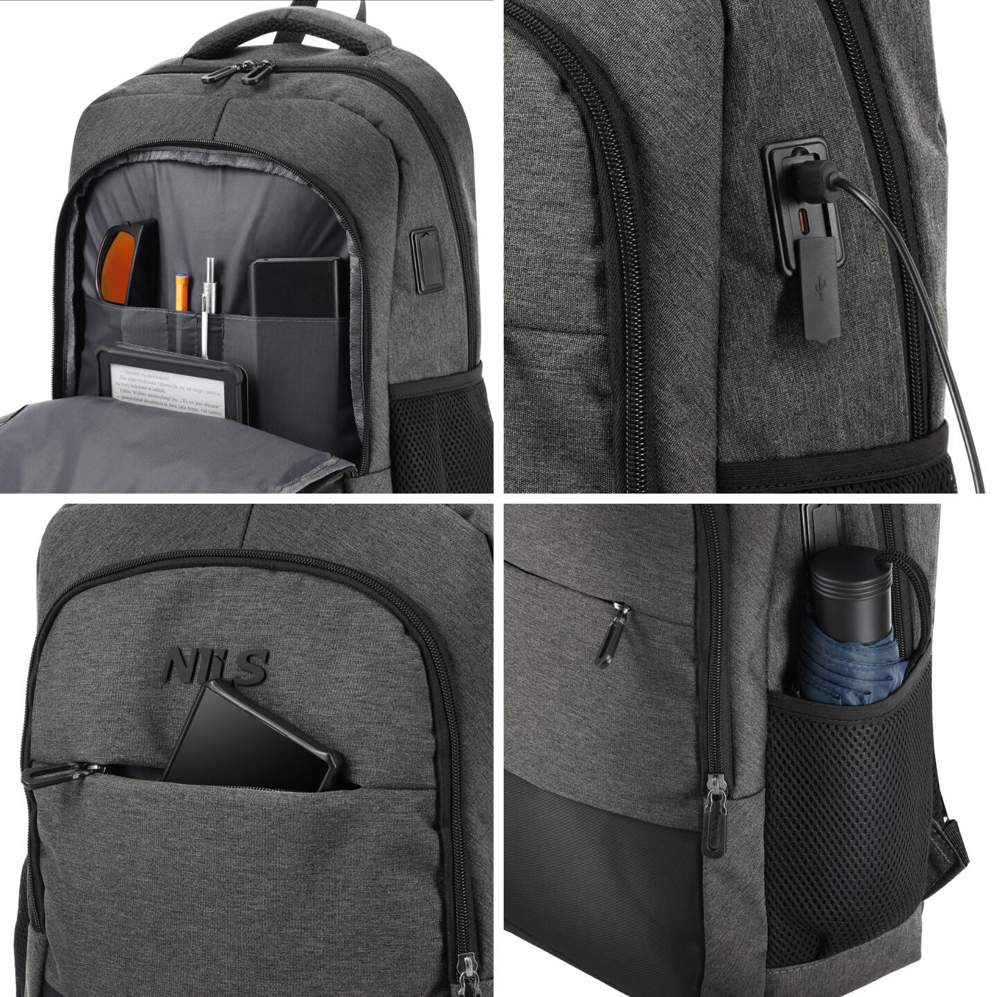 NC4503 PLECAK MIEJSKI Z USB SZARY NILS 7/7