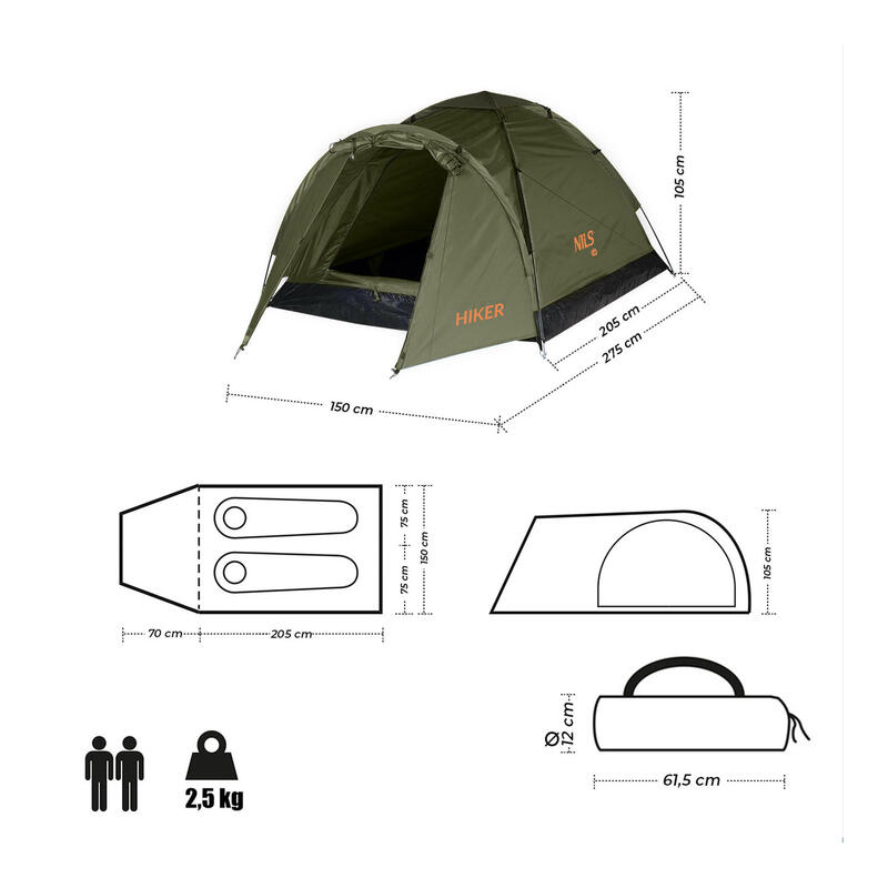 Cort turistic Hiker 2 persoane cu vestibul Nils Camp NC6010