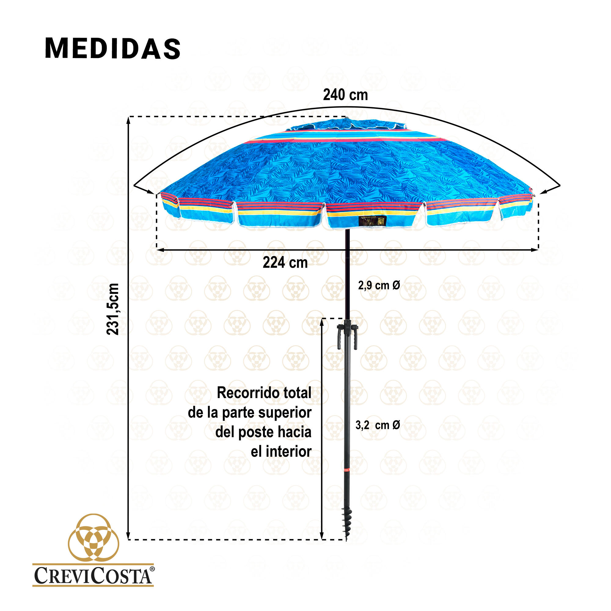 Sombrilla 240 cm NUEVO poste enroscador y colgador - CREVICOSTA Atlántica 4/6