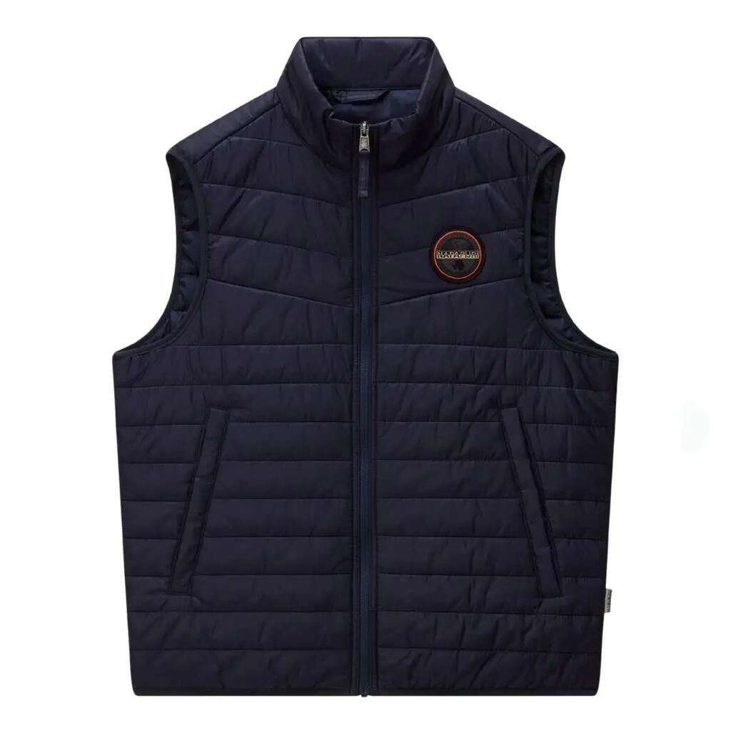 NAPAPIJRI Men’s Sleeveless Nylon Jacket - Navy, High Collar, Zip Closure