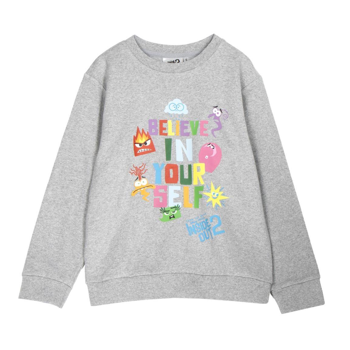Sweat-shirt enfant Inside Out 2 en coton doux sans capuche, gris 1/3
