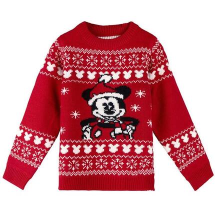 Pull de Noël Mickey Mouse pour enfant, en maille douce avec imprimé rouge