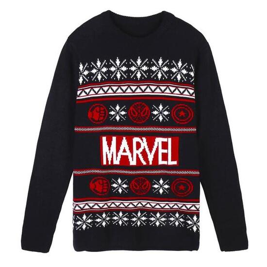 Pull en maille Marvel pour adulte avec imprimé de Noël bleu marine