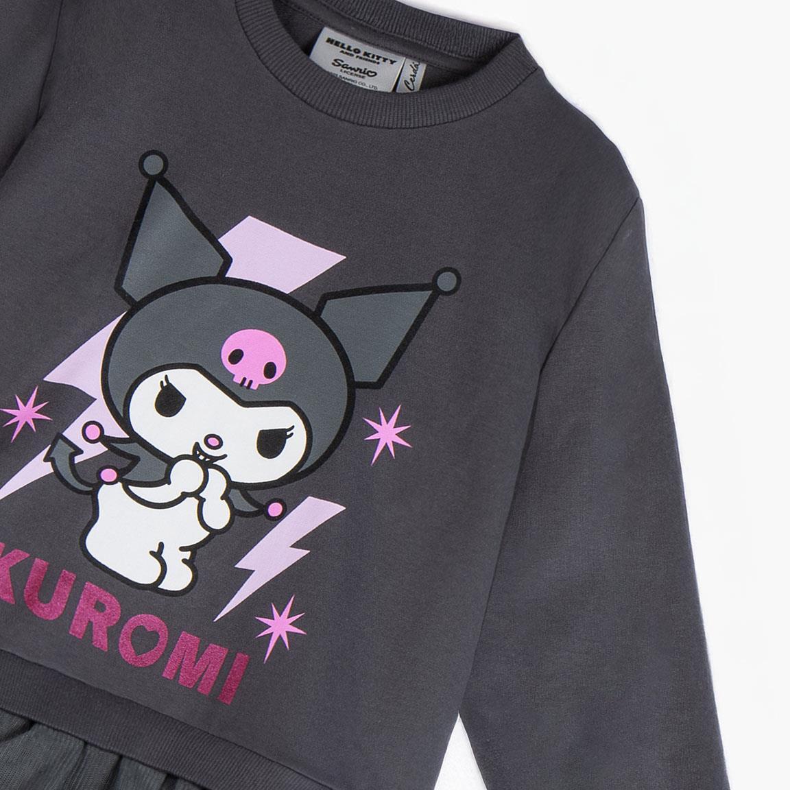 Felpa per bambini Hello Kitty Kuromi in felpa French Terry con tulle grigio 3/4
