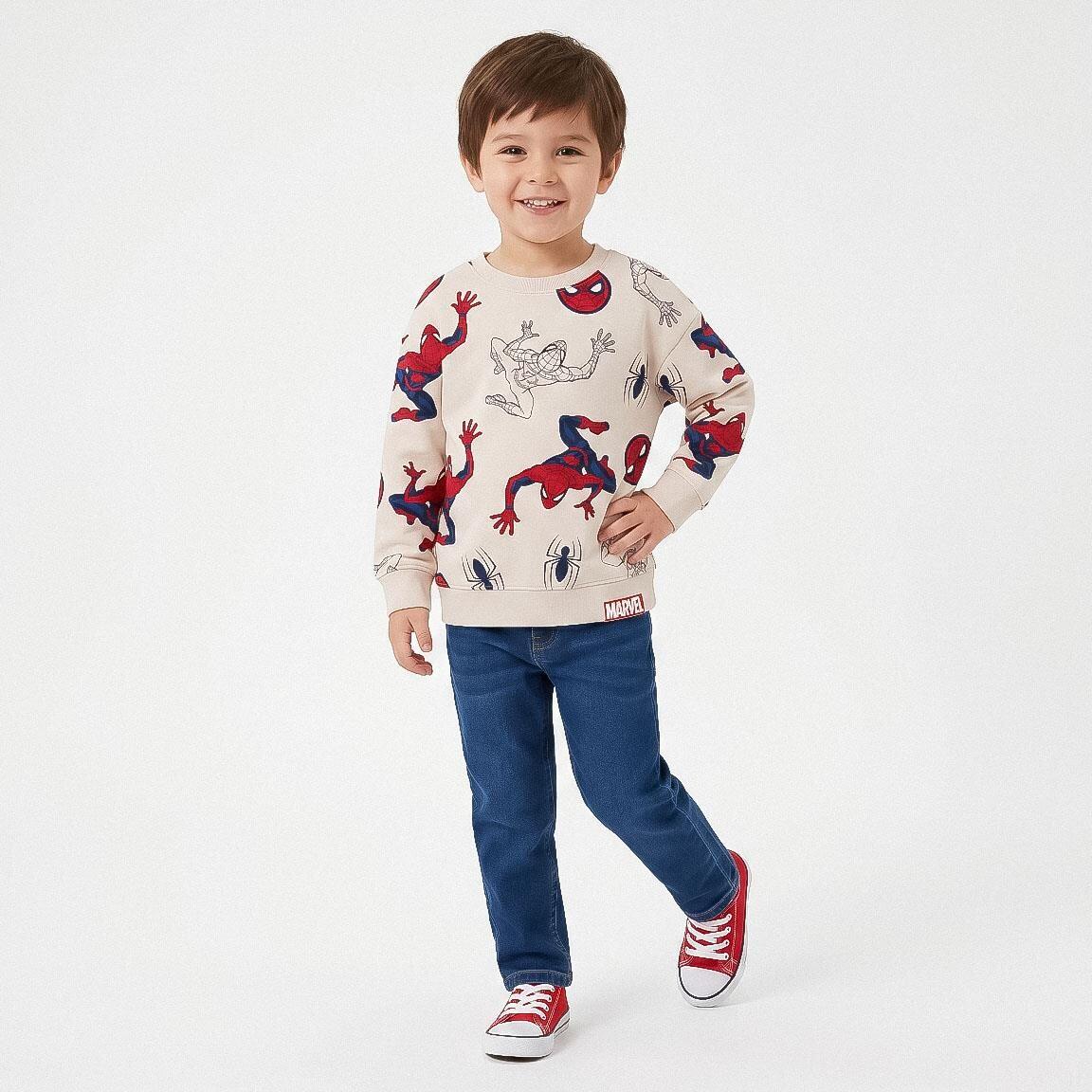 Kindersweater Spiderman van french terry katoen beige 6/7