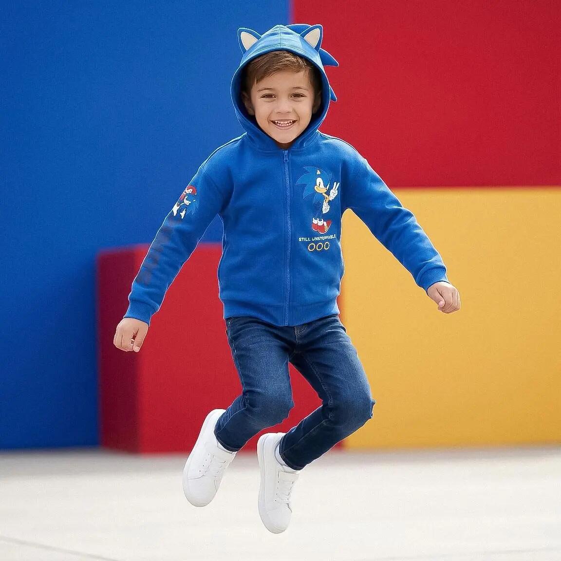 Kindervest Sonic met capuchon en rits zachte fleece blauw 7/7