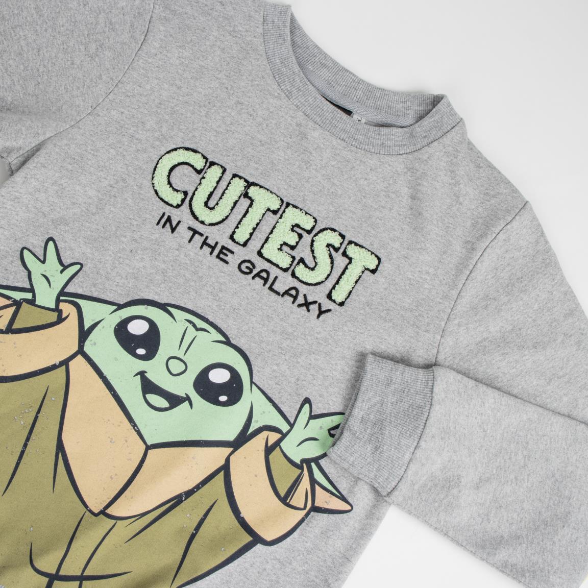 Sudadera Infantil Grogu de Algodón Suave con Felpa Gris Jaspeado 3/3