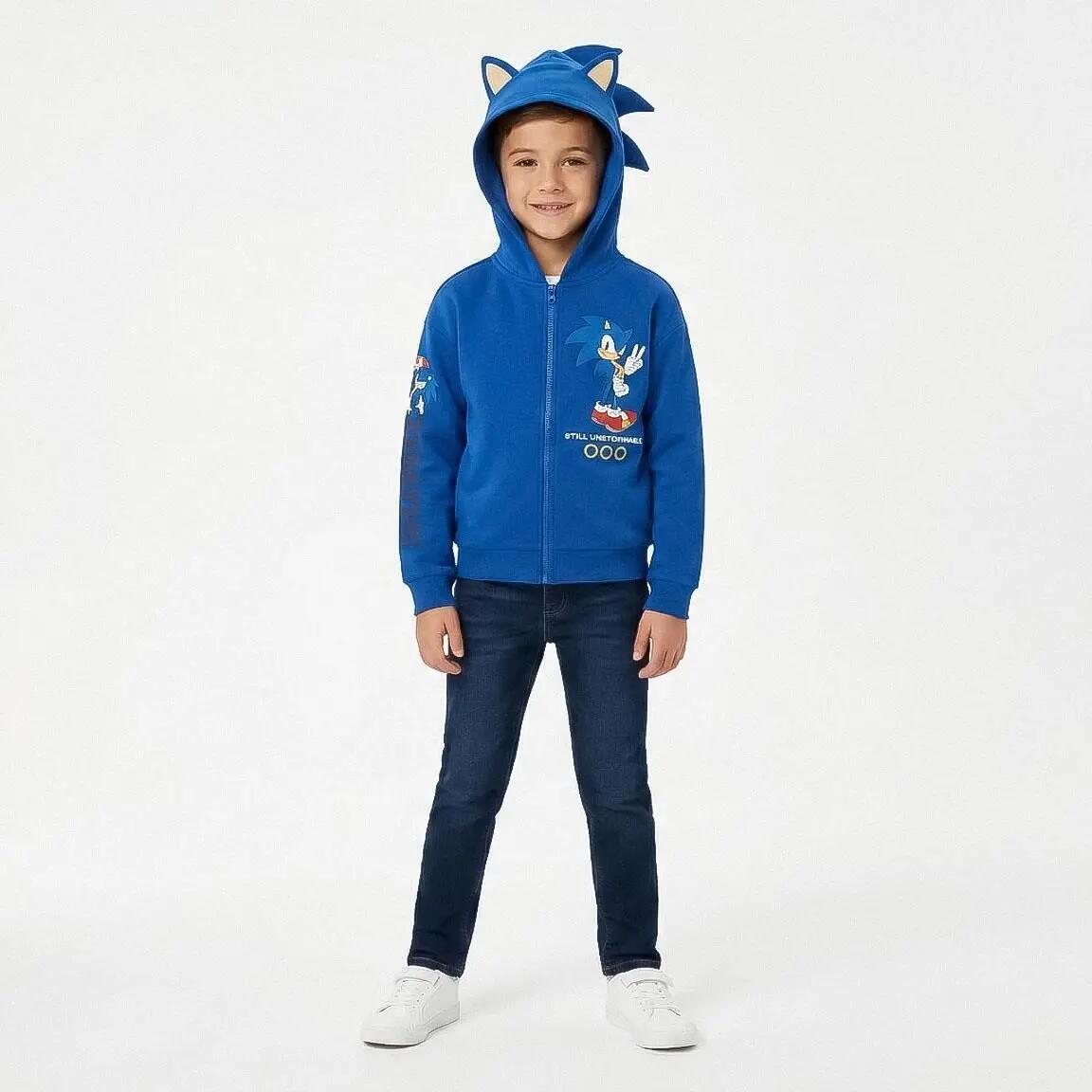 Sudadera Infantil Sonic con Capucha y Cremallera de Felpa Suave Azul 6/7