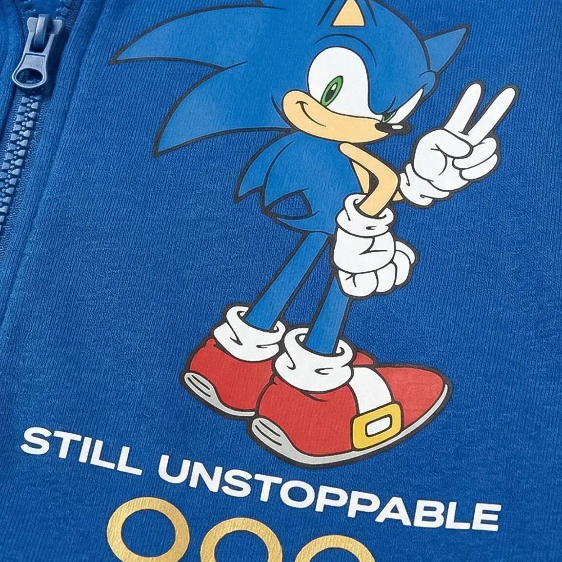 Sudadera Infantil Sonic con Capucha y Cremallera de Felpa Suave Azul 5/7