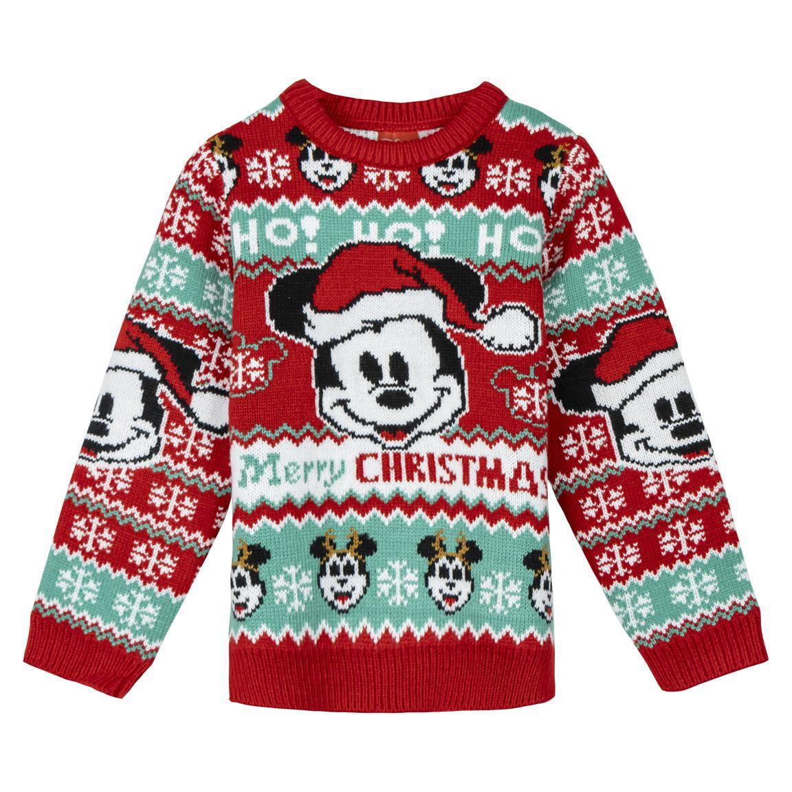 Pull de Noël Mickey Mouse pour enfant, en maille douce avec imprimé rouge 1/3