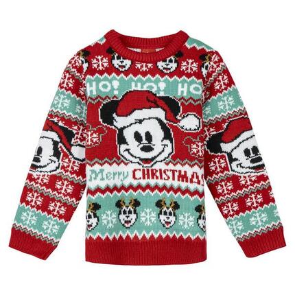 Pull de Noël en maille Mickey Mouse pour enfants avec imprimé rouge doux