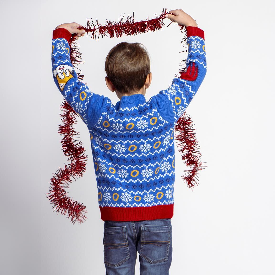 Sonic Kinder-Weihnachtspullover, weicher Strickpullover mit blauem Aufdruck 5/5