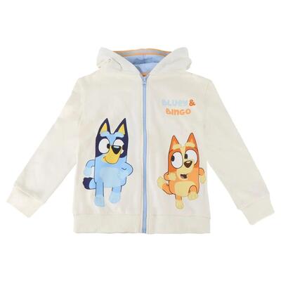 Felpa con cappuccio e cerniera per bambini Bluey in morbido cotone bianca