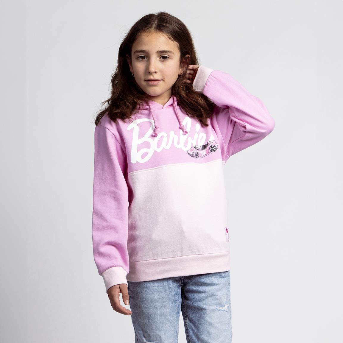 Sweat à capuche Barbie pour enfant en coton doux bicolore rose 4/6