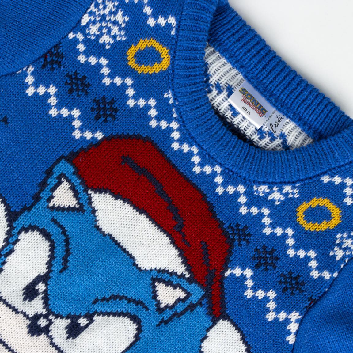 Sonic Kinder-Weihnachtspullover, weicher Strickpullover mit blauem Aufdruck 3/5