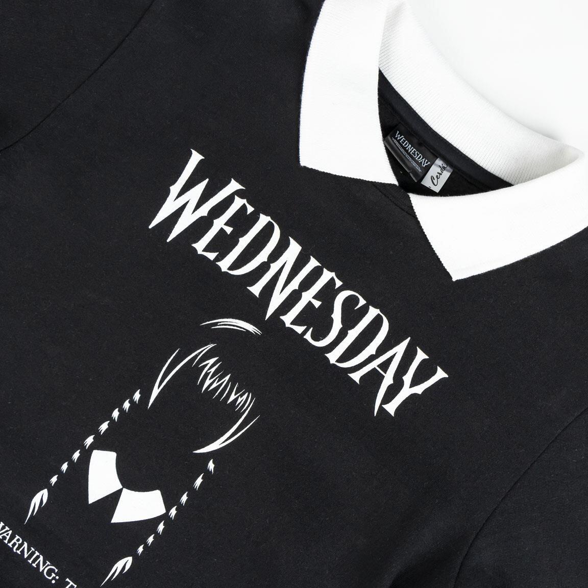 Felpa da bambino Wednesday in morbido cotone con colletto a contrasto - Nera 3/5