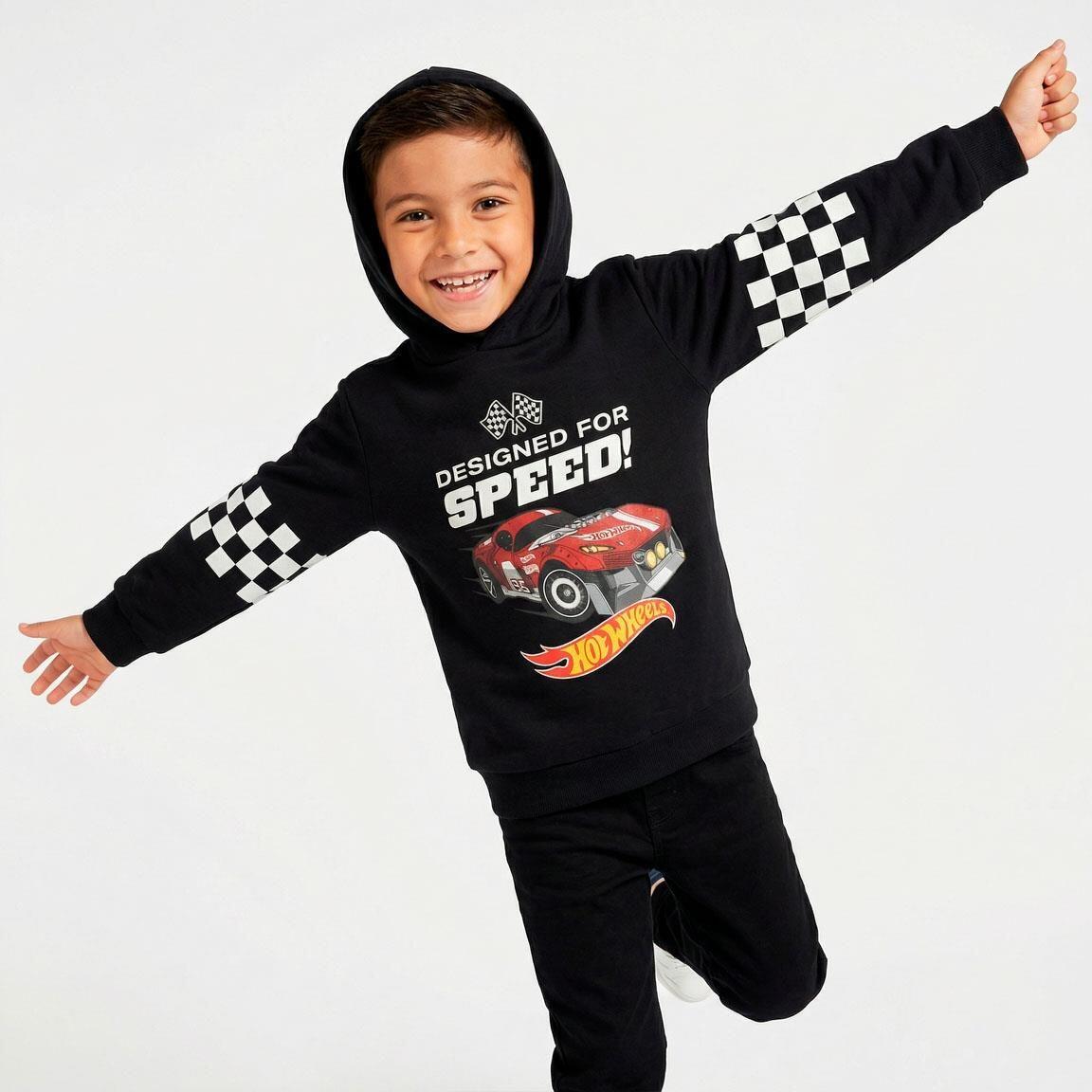 Sudadera Infantil Hot Wheels con Capucha de Felpa Suave Negra 6/7