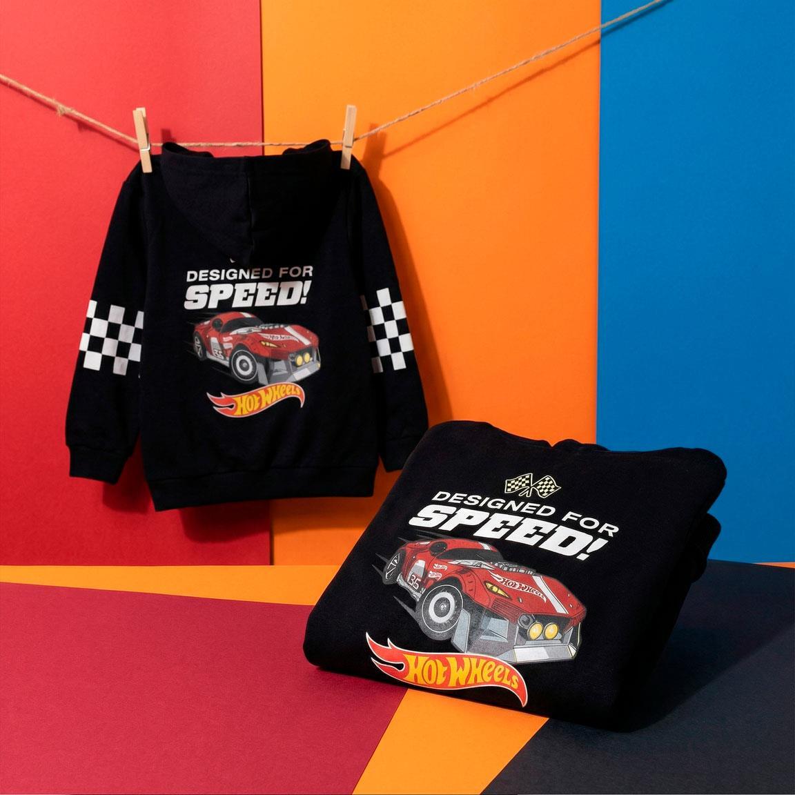 Sudadera Infantil Hot Wheels con Capucha de Felpa Suave Negra 5/7