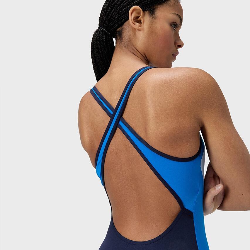 Dames High Neck X Back Badpak Splice Blauw 7/7